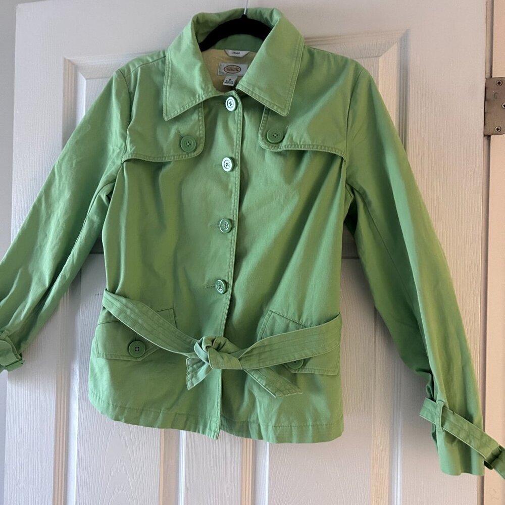 Talbots Stretch Pea Coat Jacket Size 8 Tie Waist Pistachio Size Medium - Picture 10 of 15